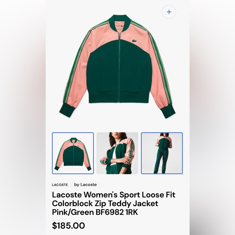 Lacoste Pink and Green Colorblock Zip Teddy Jacket